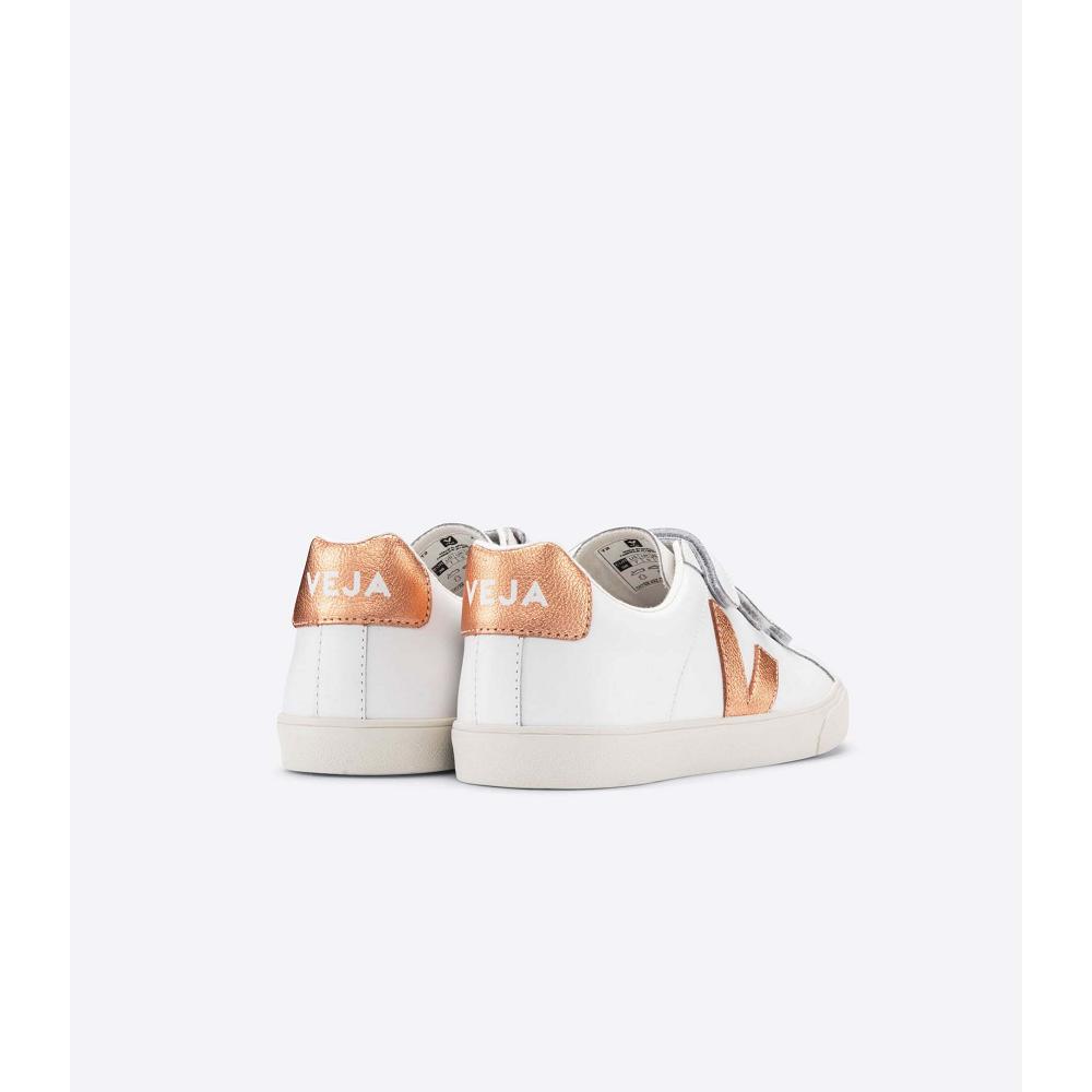 Veja 3-LOCK LEATHER Joggesko Dame White/Orange | NO 604UZG